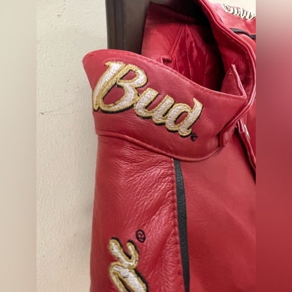 VTG CHASE × DALE JR Size 2XL Leather Red Nascar Bomber Jacket Insulated Race - Picture 10 of 16